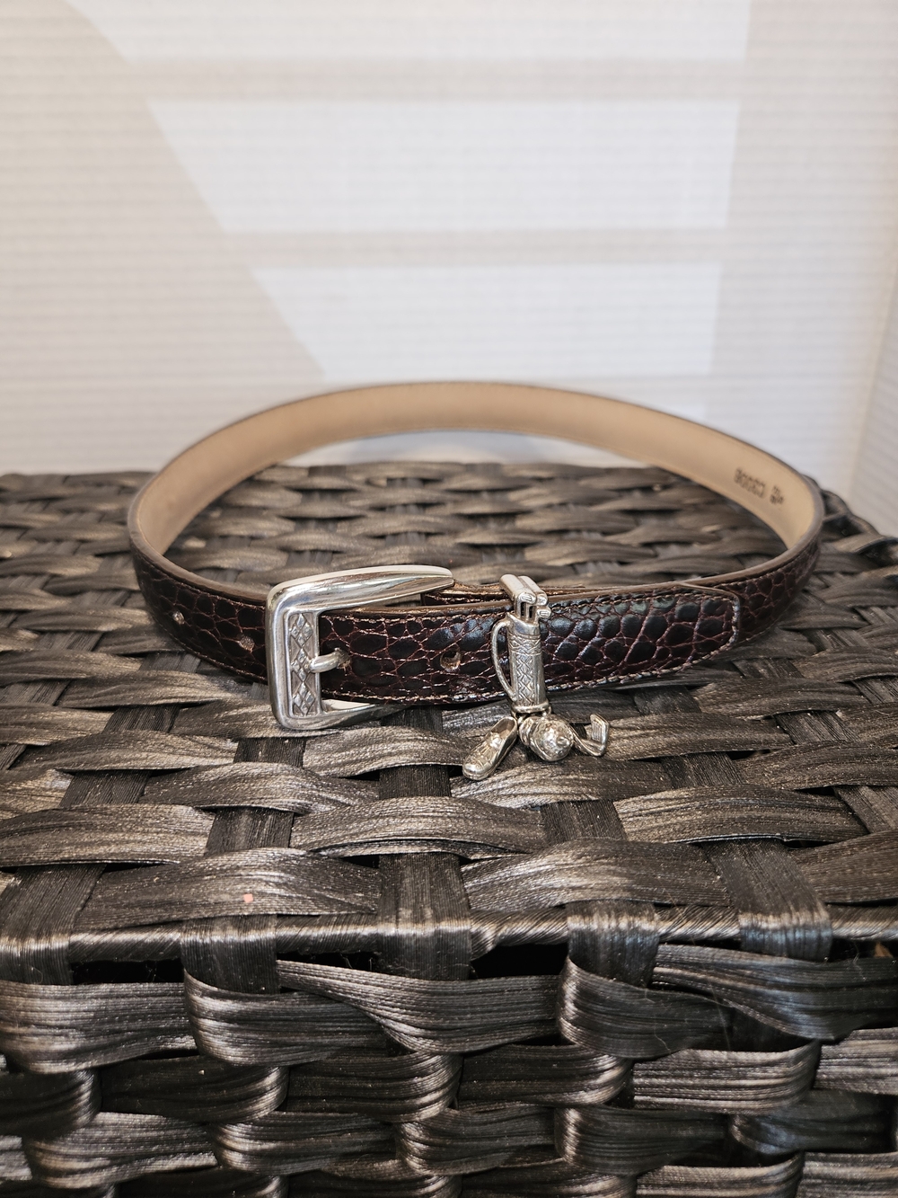 Brighton Dark Brown Croc-Embossed Leather Belt with Silver Hardware